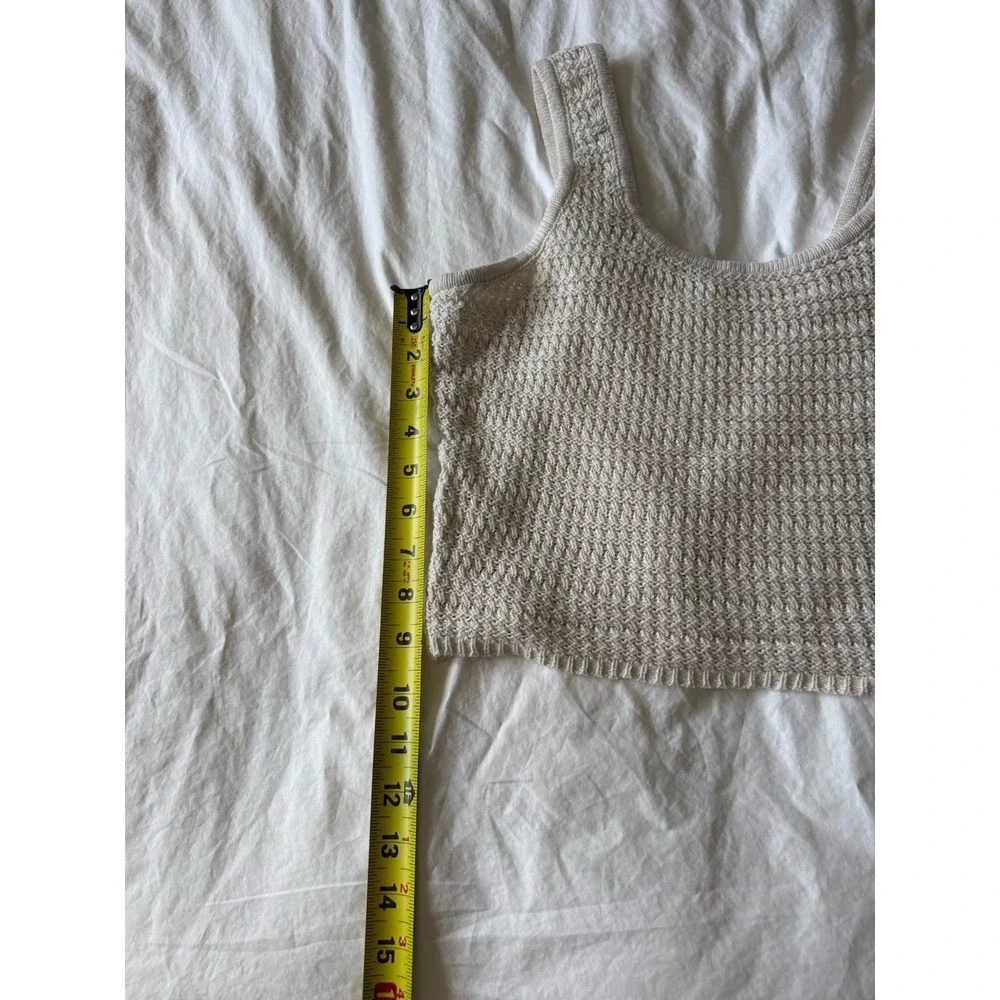 Freshman 1996 Women's S Beige Solid Knit Straight Neck Strap Crop Tank